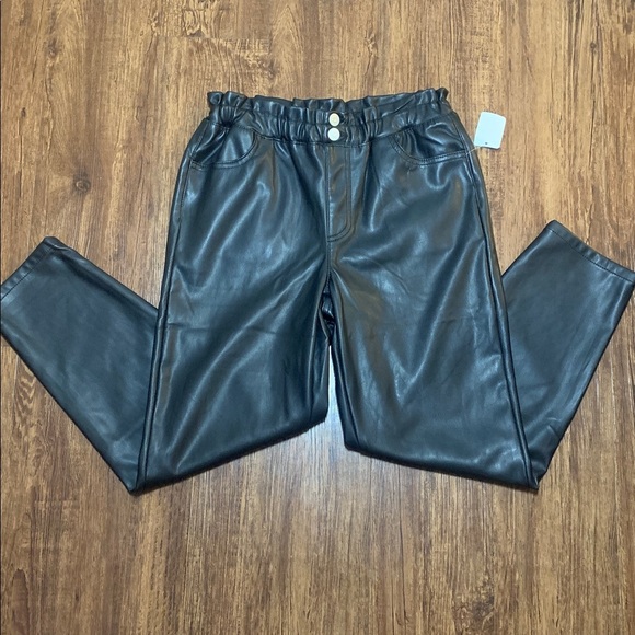 Jordache Girls Vegan Leather Pants Black Straight Leg Elastic Waist Sz 14 NWT - Picture 3 of 12